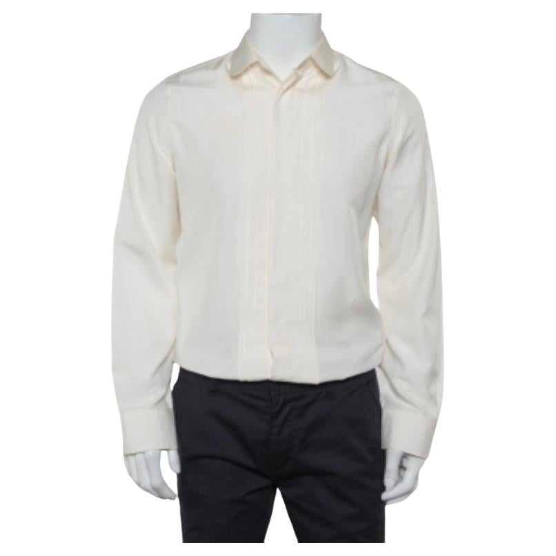 Gucci Cream Silk Pintuck Detail Button Front Skinny Shirt M For Sale