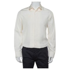 Gucci Cream Silk Pintuck Detail Button Front Skinny Shirt M