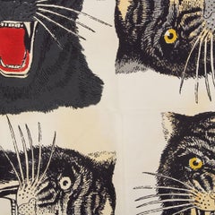 GUCCI cream silk Tiger Head Print Scarf