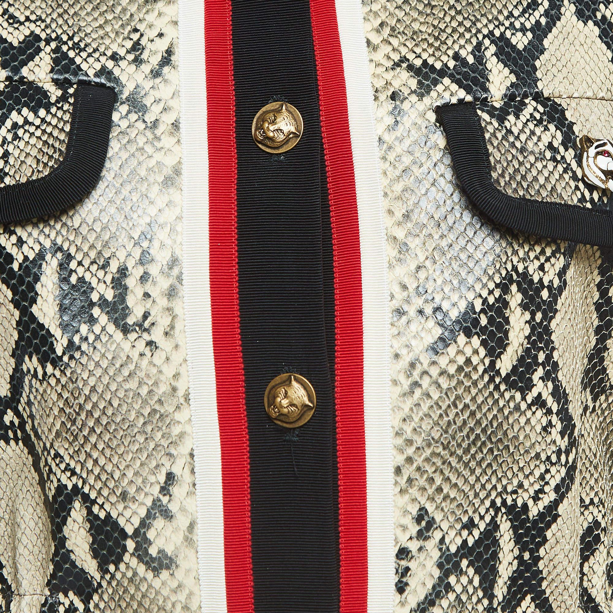 Donna Gucci - Giacca in pelle stampata con serpente color crema M. in vendita