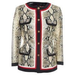 Gucci - Giacca in pelle stampata con serpente color crema M.