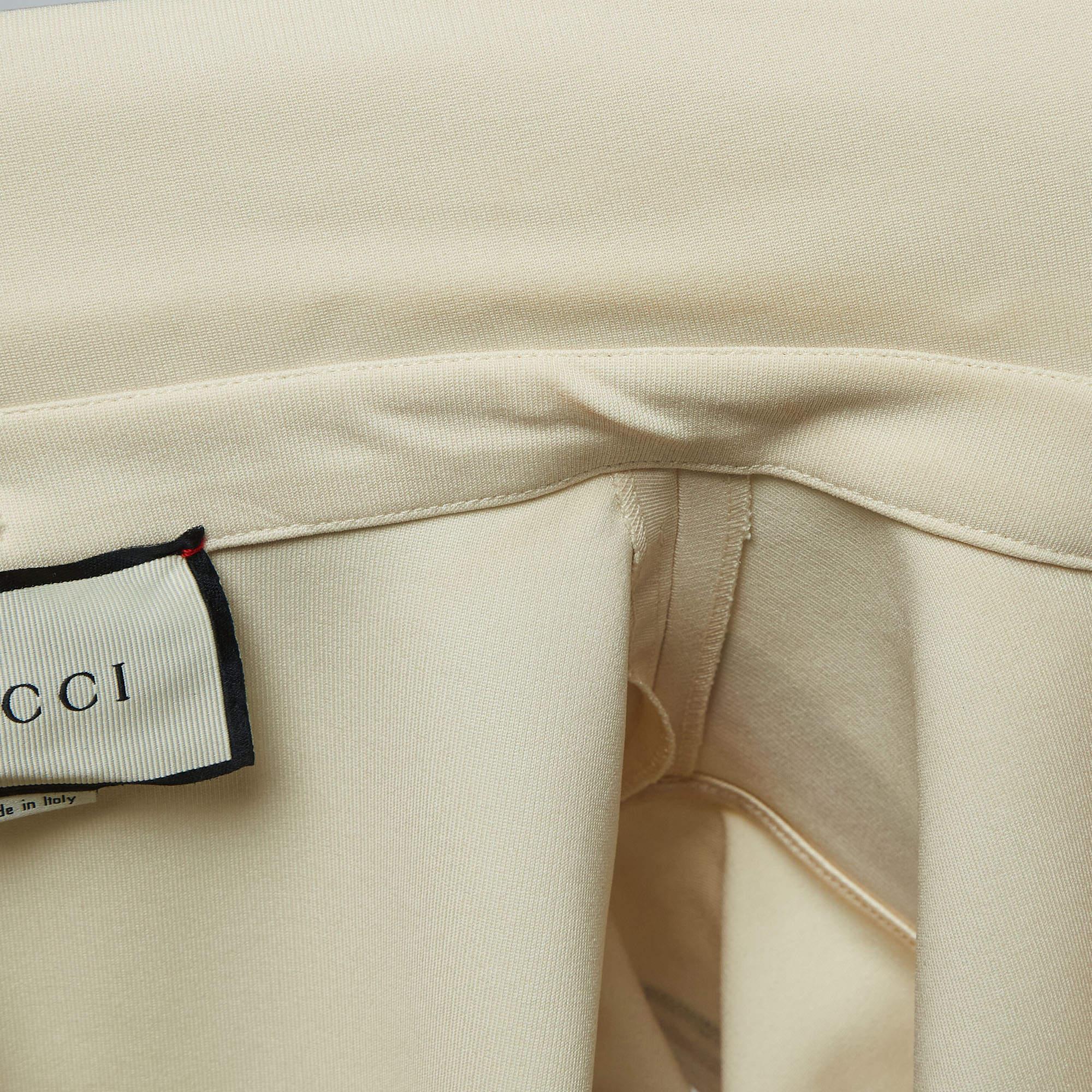 Gucci Cream Stretch Jersey Sylvie Web Trim Ruffled Dress XL In Excellent Condition In Dubai, Al Qouz 2