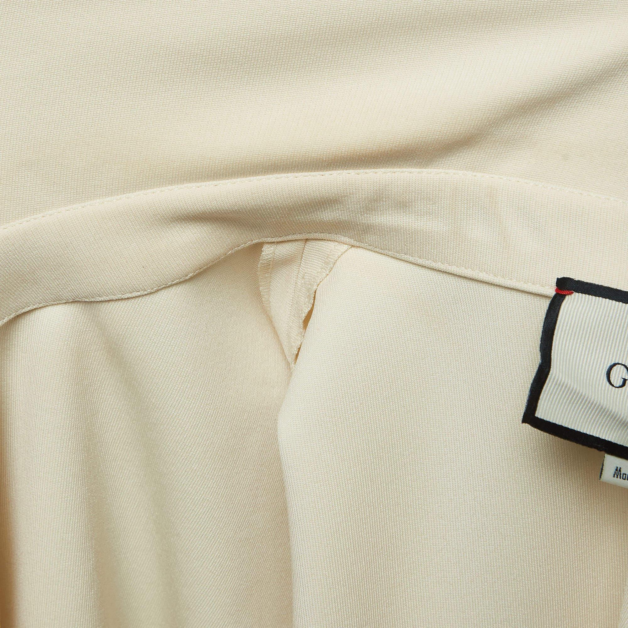Women's Gucci Cream Stretch Jersey Sylvie Web Trim Ruffled Dress XL
