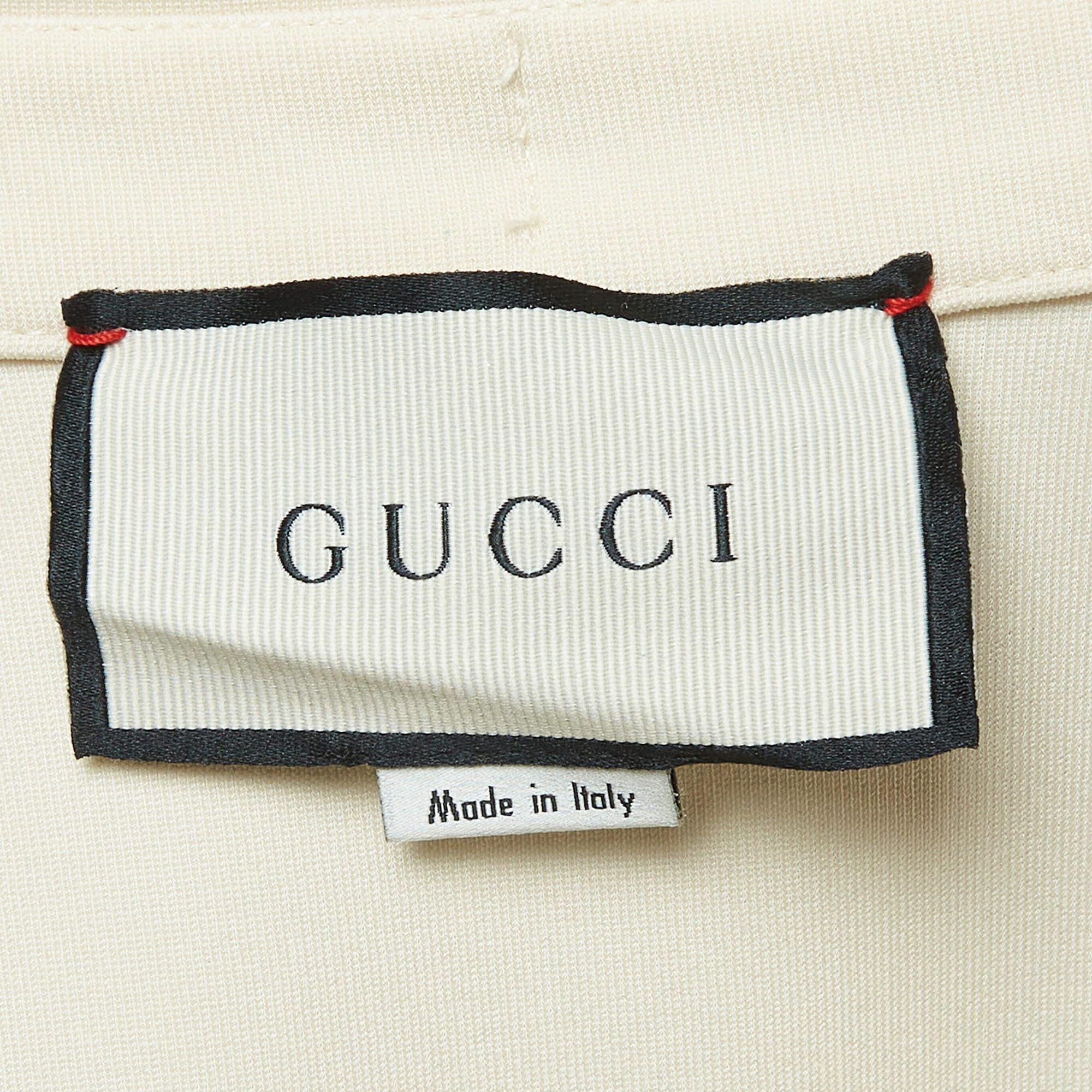 Gucci Cream Stretch Jersey Sylvie Web Trim Ruffled Dress XL 4