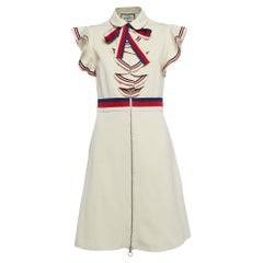 Gucci Cream Stretch Jersey Sylvie Web Trim Ruffled Dress XL