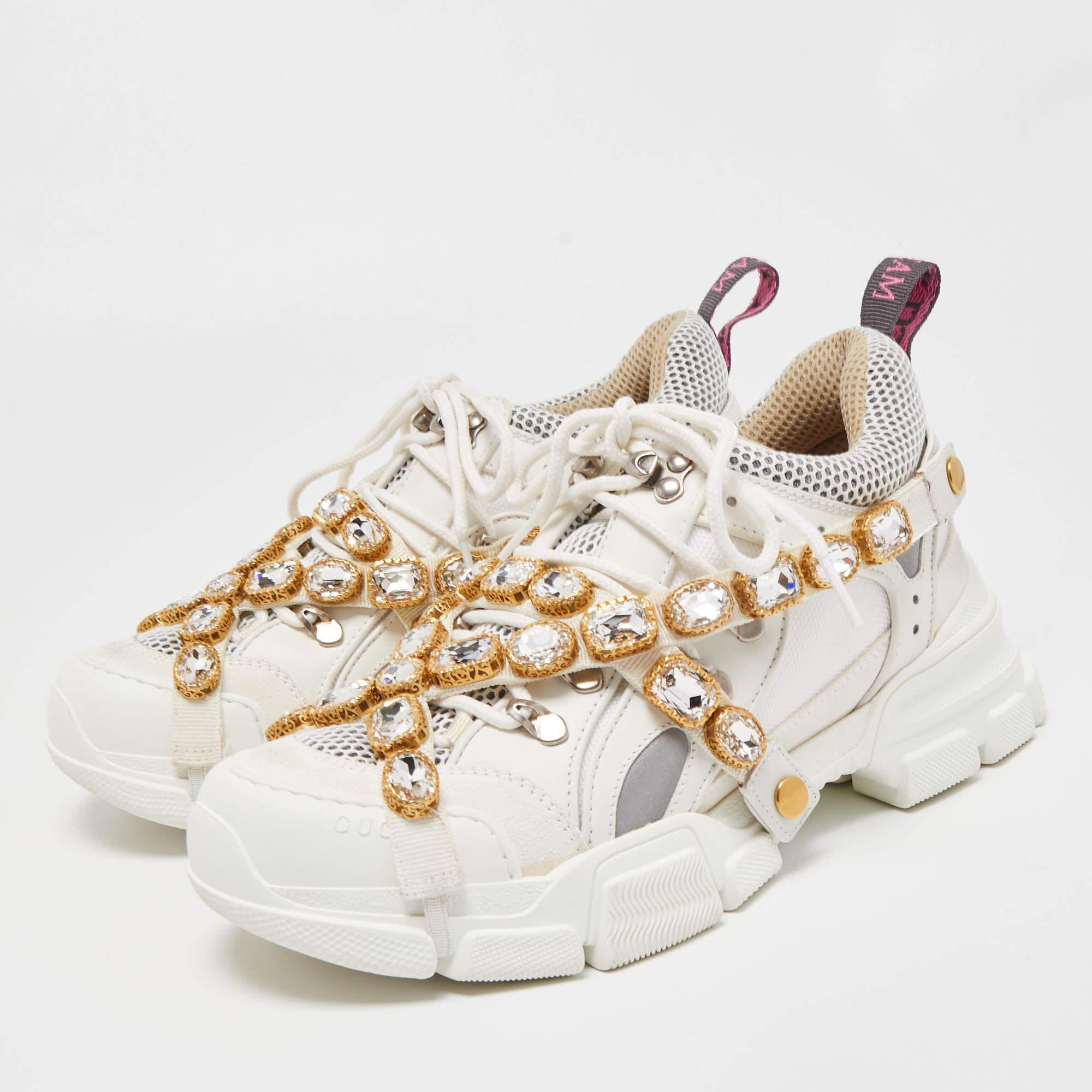Gucci Cream Suede and Leather Flashtrek Sneakers 1