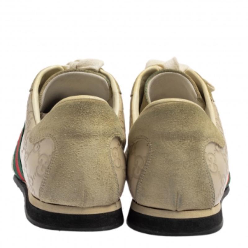 Gucci Cream Suede And Leather Web Low Top Sneakers Size 43.5 For Sale 1
