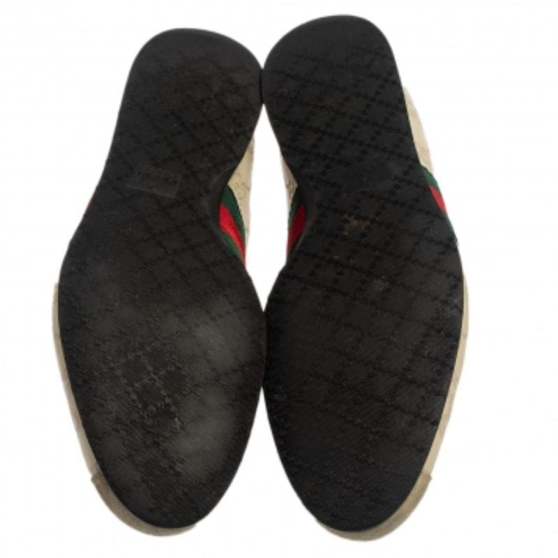 Gucci Cream Suede And Leather Web Low Top Sneakers Size 43.5 For Sale 2