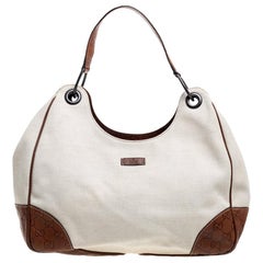 Gucci Cream/Tan Canvas and Leather Hobo