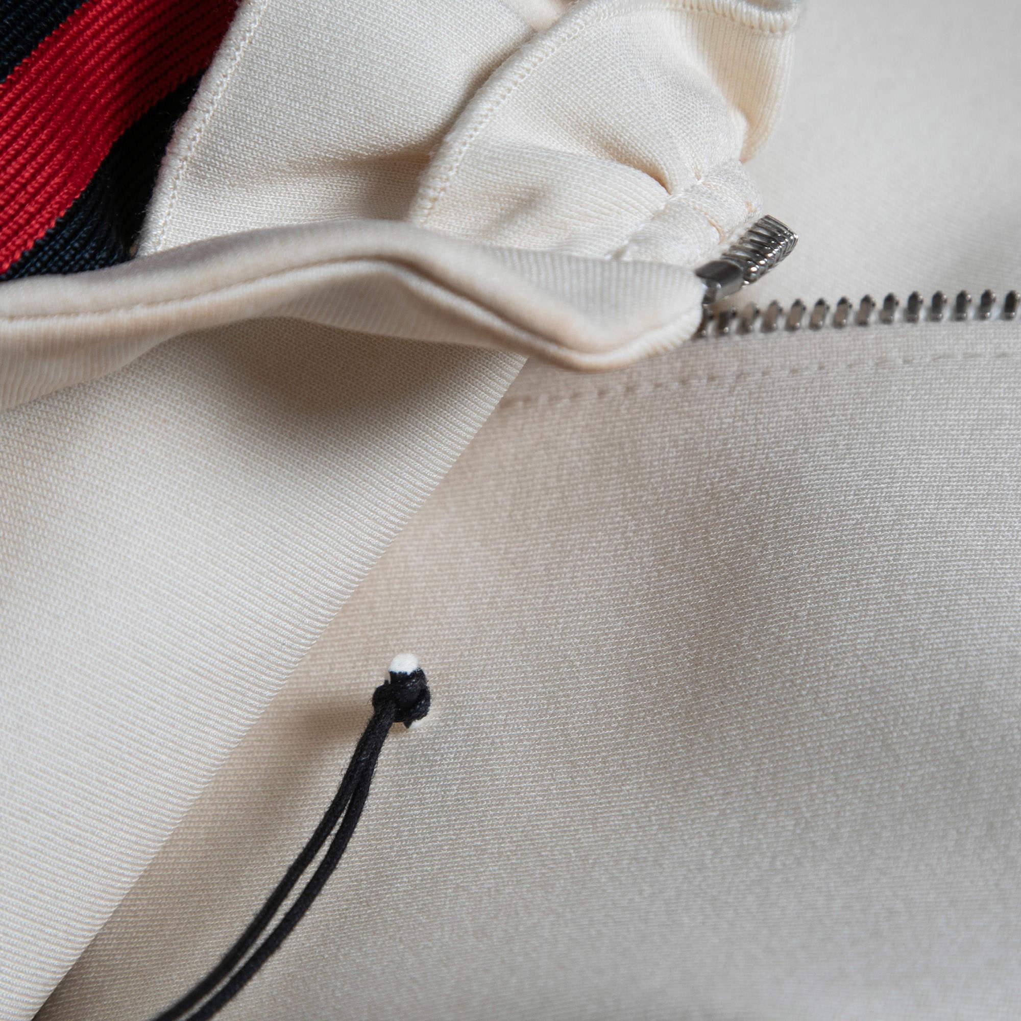 Gucci Cream Technical Jersey Web Trim Detail Ruffled Midi Dress 2