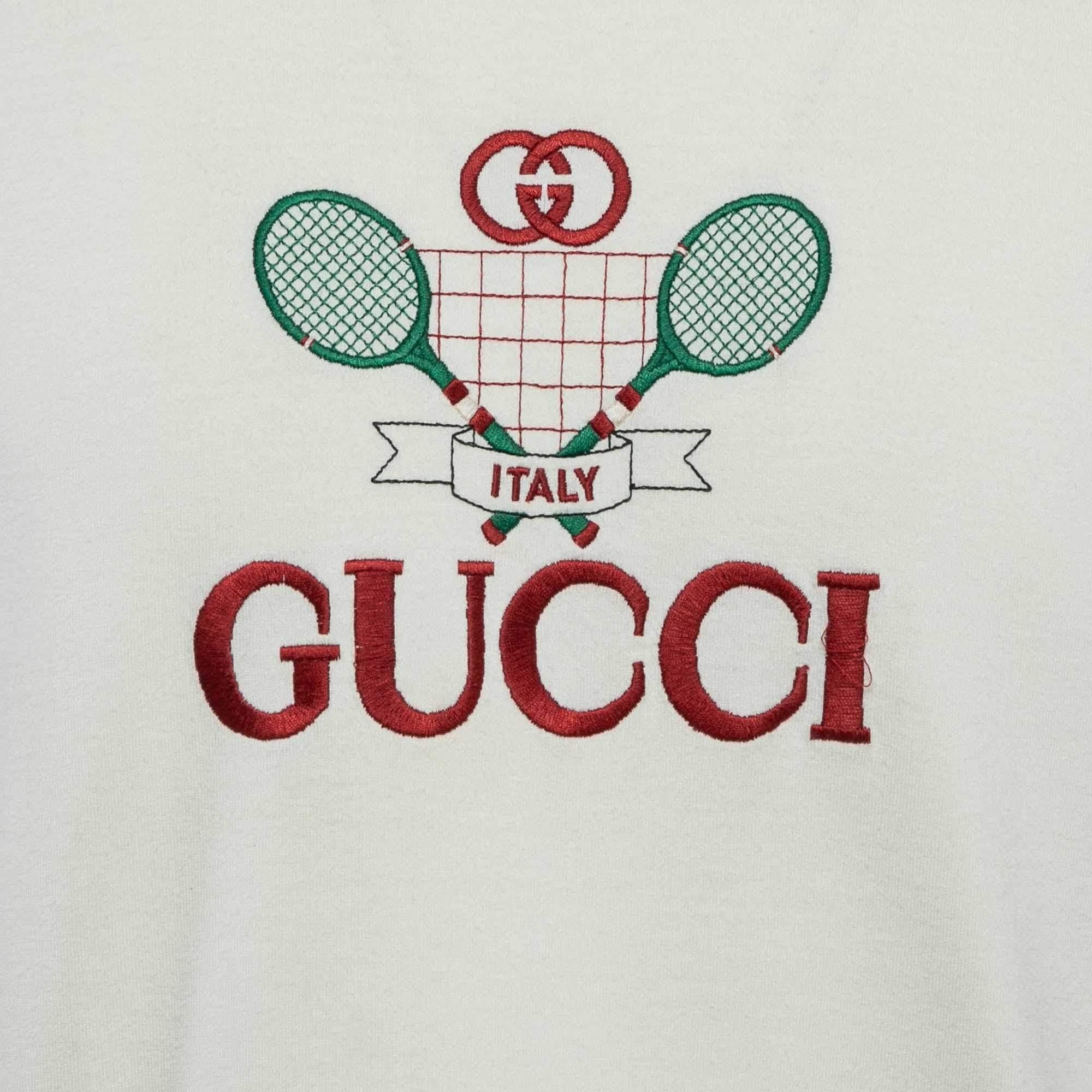 Gray Gucci Cream Tennis Embroidered Jersey T-Shirts S