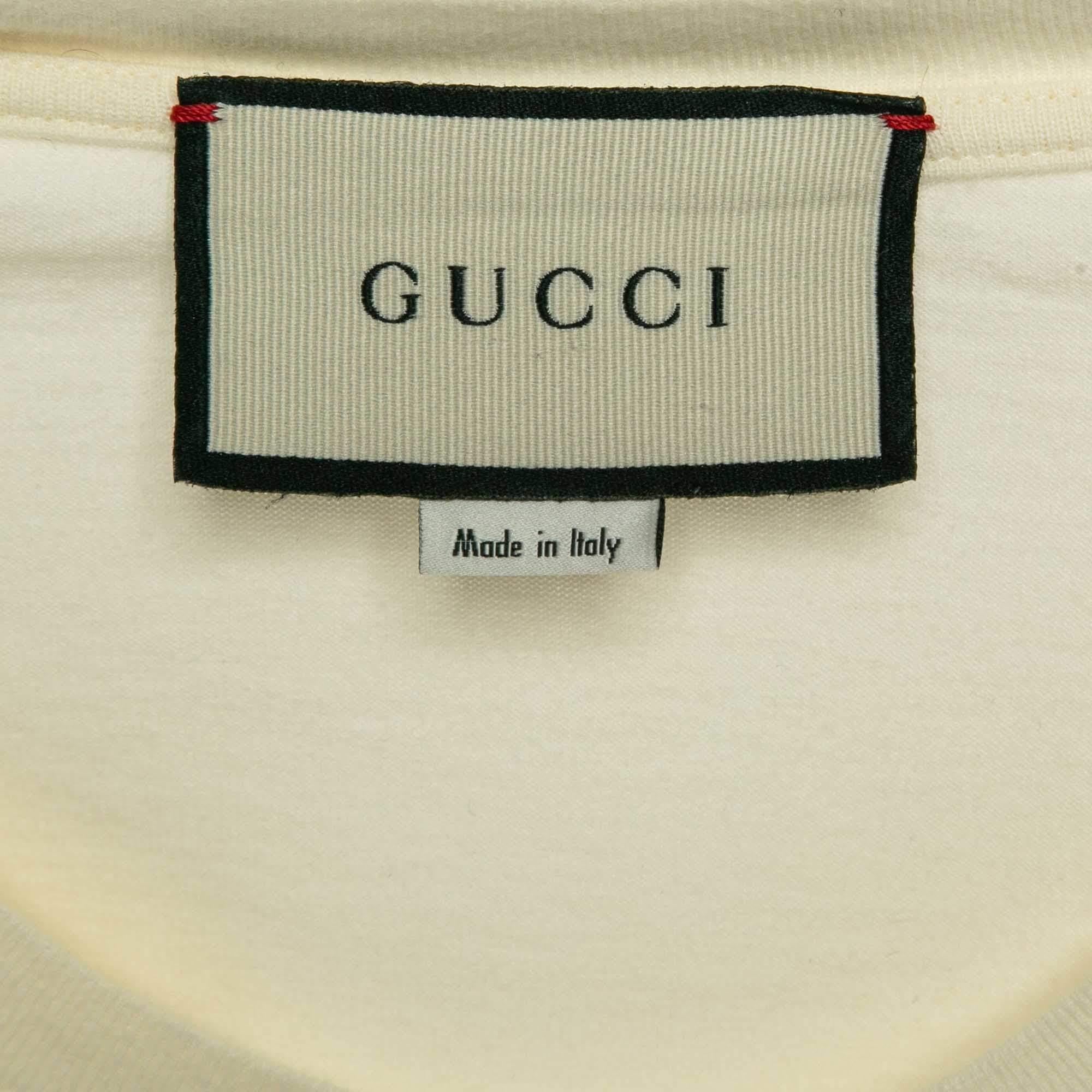 Gucci Cream Tennis Embroidered Jersey T-Shirts S In Good Condition In Dubai, Al Qouz 2
