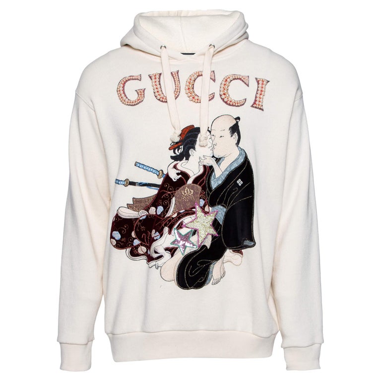Gucci Cream Terry Knit Pearl Logo Hoodie M For Sale at 1stDibs