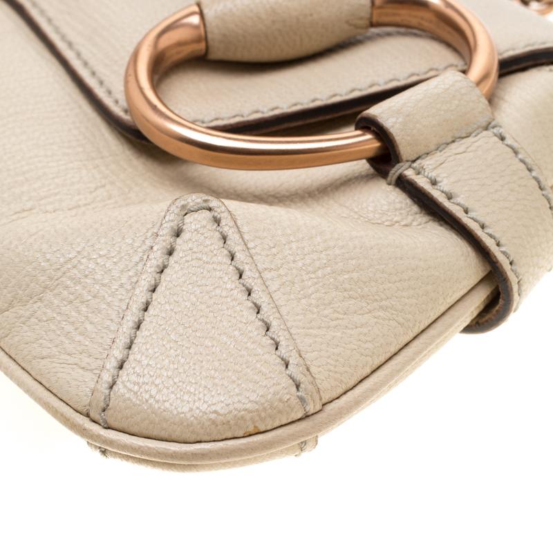 Gucci Cream Textured Leather Horsebit Chain Clutch 4