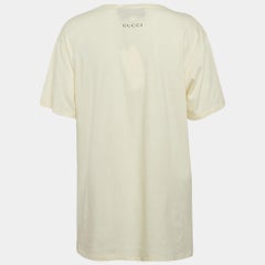 Gucci T-Shirt mit cremefarbenem Tiger-Print und Paillettenbesatz aus Baumwolle in Übergröße S