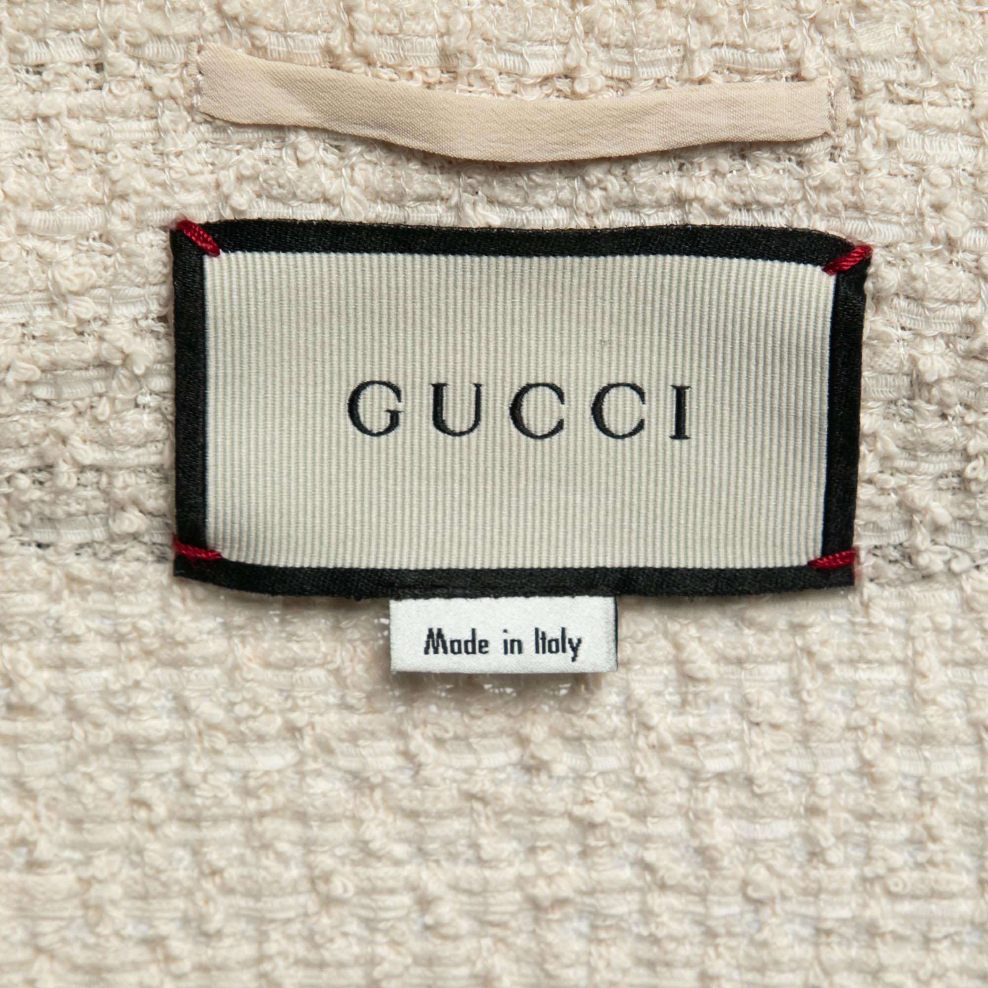 Gucci Cream Tweed Web Ribbon Trim Oversized Cardigan Jacket M 5