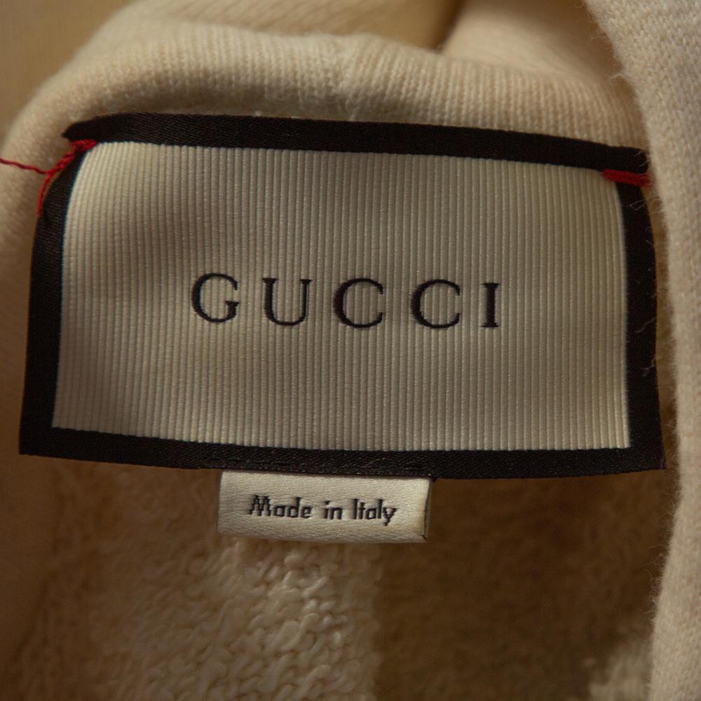 Gucci Cream Vintage Logo Print Cotton Distressed Hoodie M In Good Condition In Dubai, Al Qouz 2