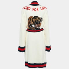 Gucci Cream Web Blind For Love Cotton Terry Tiger Embellished Cardigan M