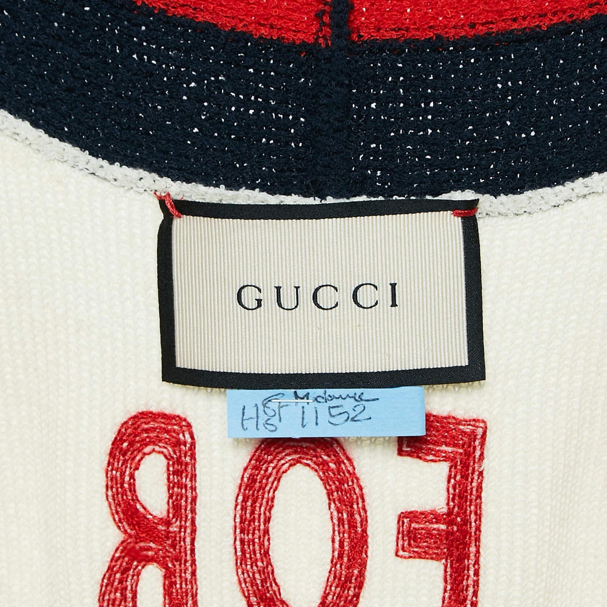 Donna Gucci Cream Web Blind For Love Cardigan in cotone e spugna con tigre impreziosita M. I. in vendita