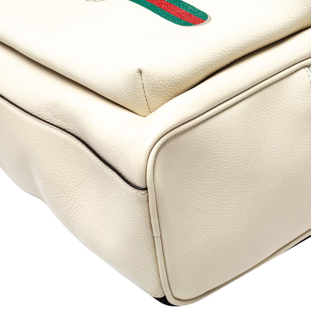 Gucci Cream White Leather Gucci Print Backpack 1