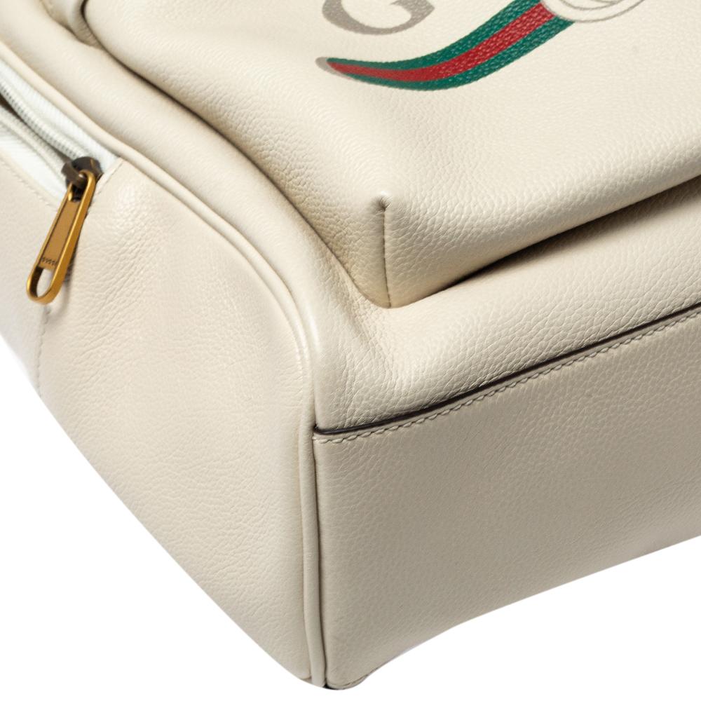 Gucci Cream White Leather Gucci Print Backpack 2