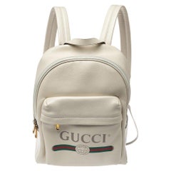 Gucci Creme Weiß Leder Gucci Print Rucksack