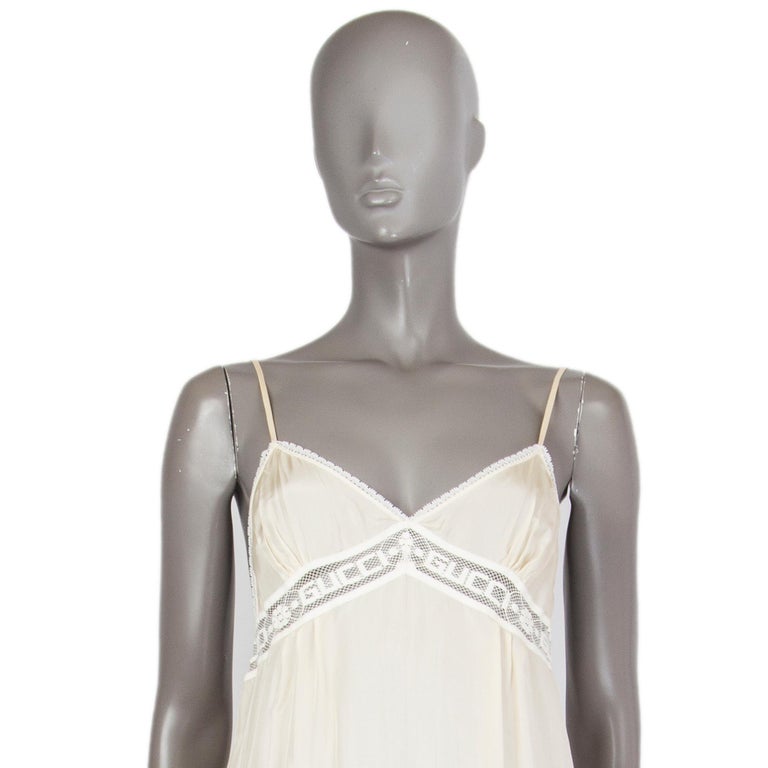 GUCCI cream white silk LACE TRIM SLIP Maxi Dress 40