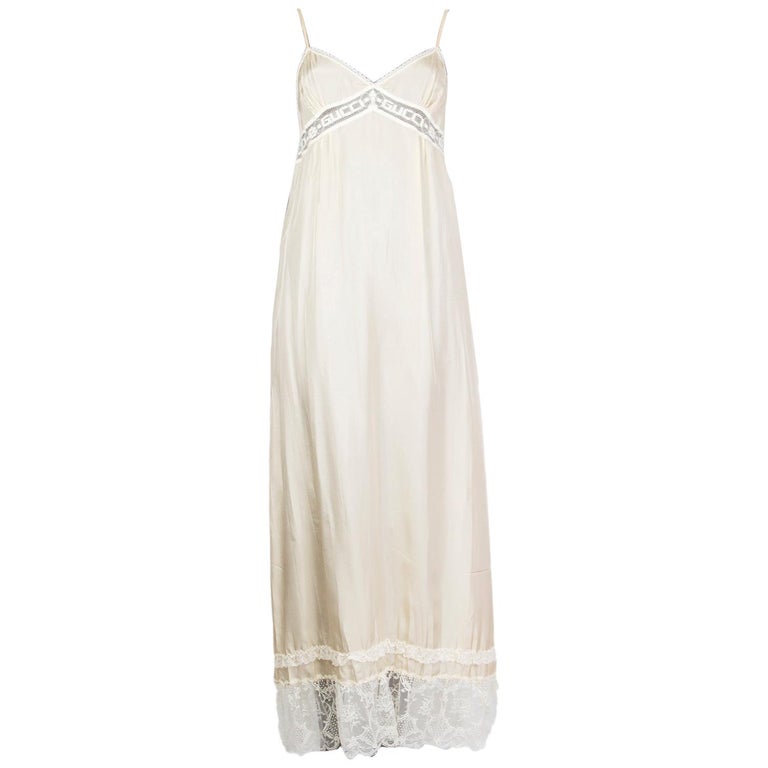 GUCCI cream white silk LACE TRIM SLIP Maxi Dress 40 at 1stDibs | gucci ...