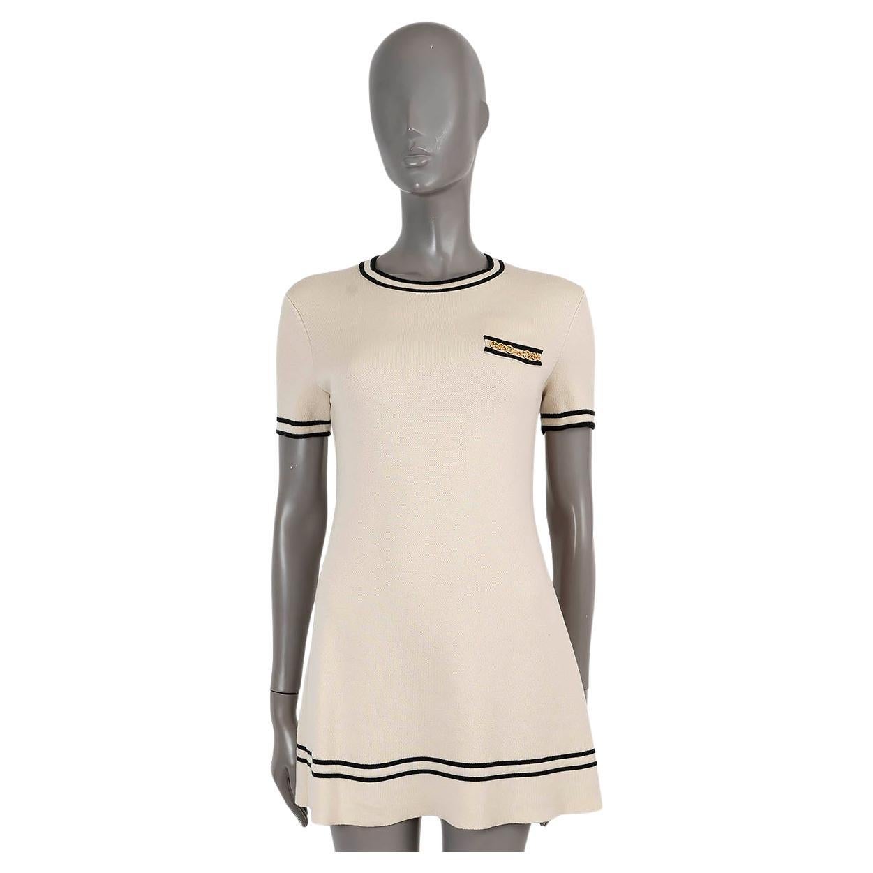 GUCCI cream wool 2021 CONTRAST TRIM KNIT MINI Dress S