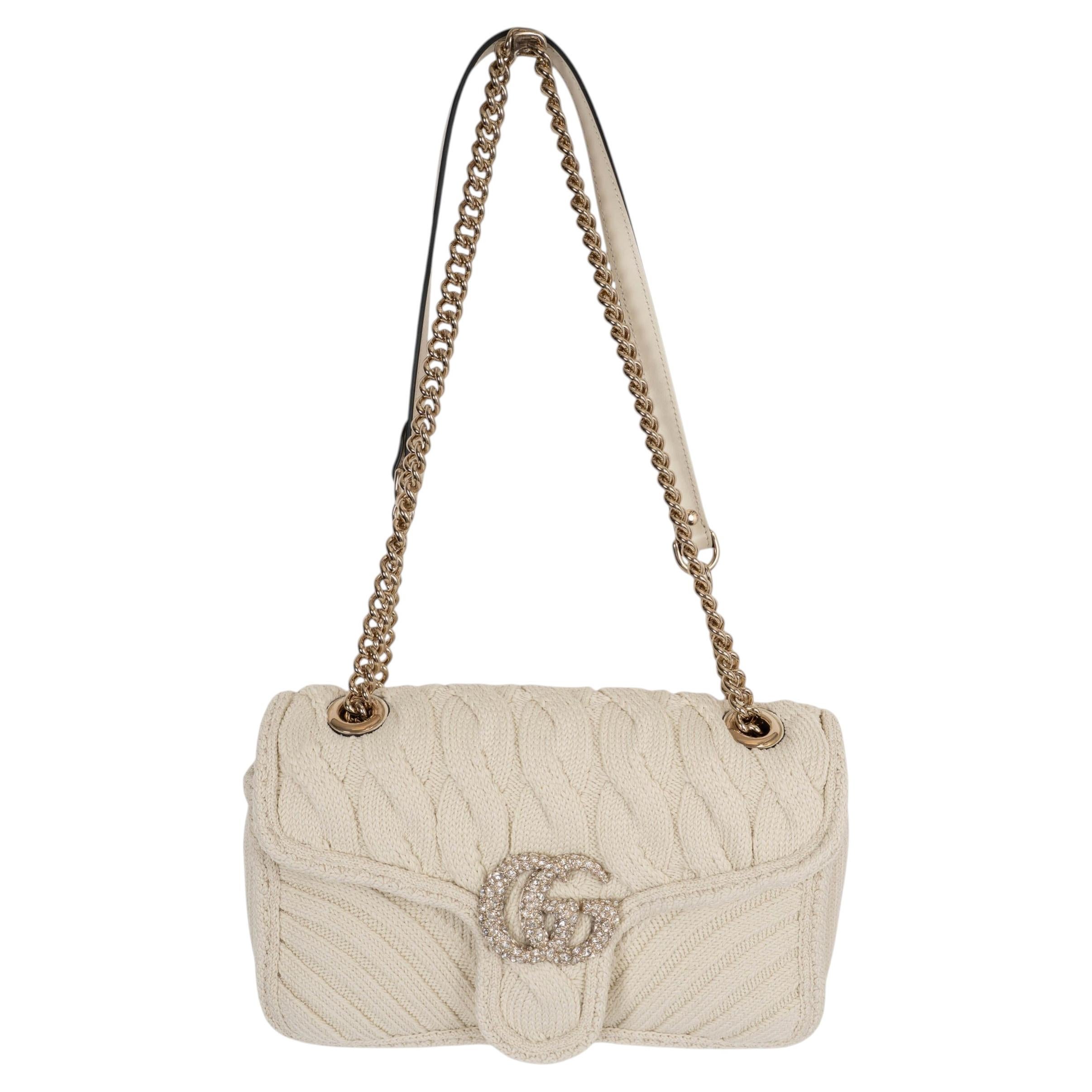 GUCCI Creme Wolle 2024 GG MARMONT 2.0 SMALL CABLE KNIT Umhängetasche