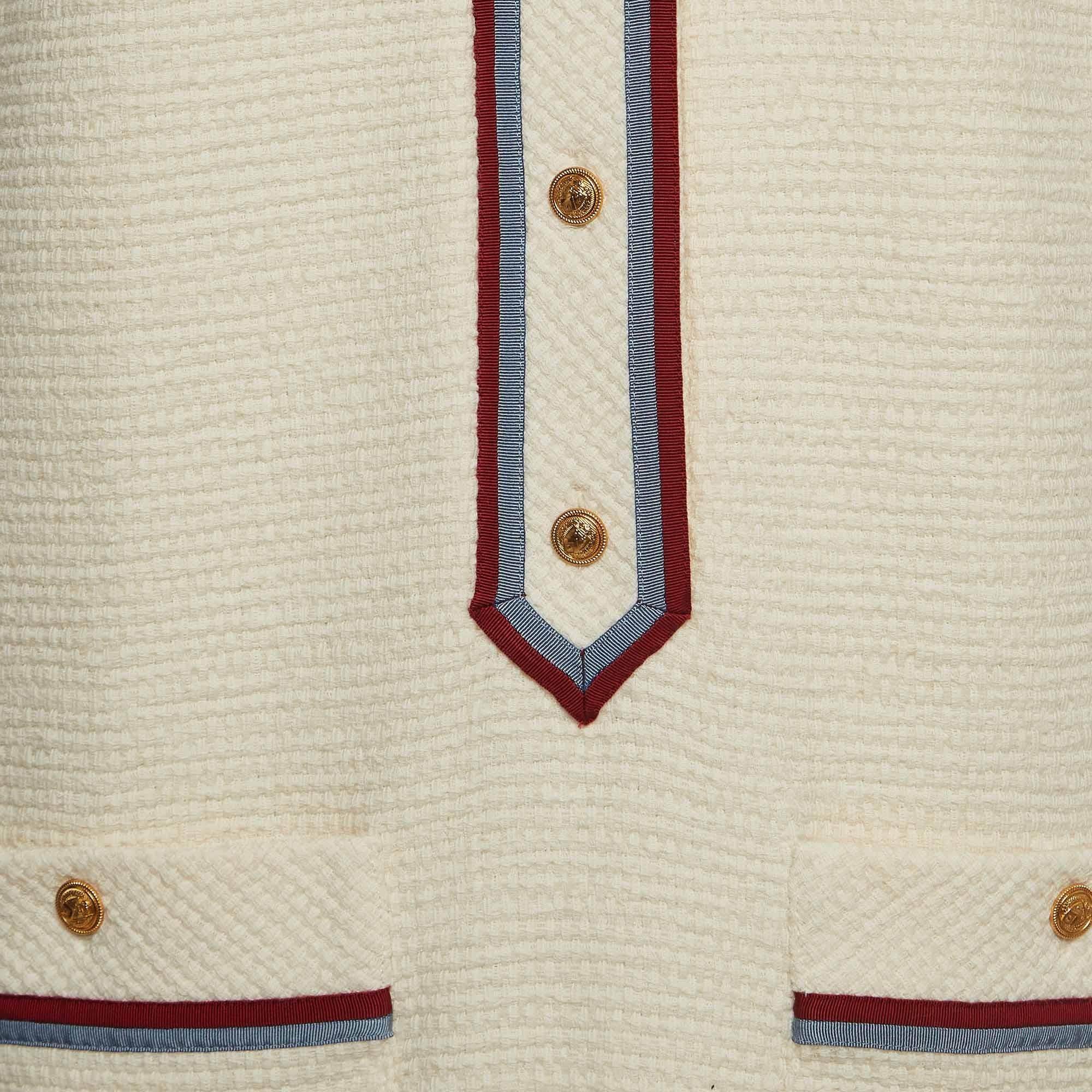 Gucci Cream Wool Blend Buttoned Sleeveless Mini Dress M 1