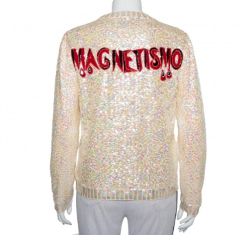 Gucci Cream Wool Snow White Sequin Embellished Crewneck Sweater S In Excellent Condition For Sale In Dubai, Al Qouz 2