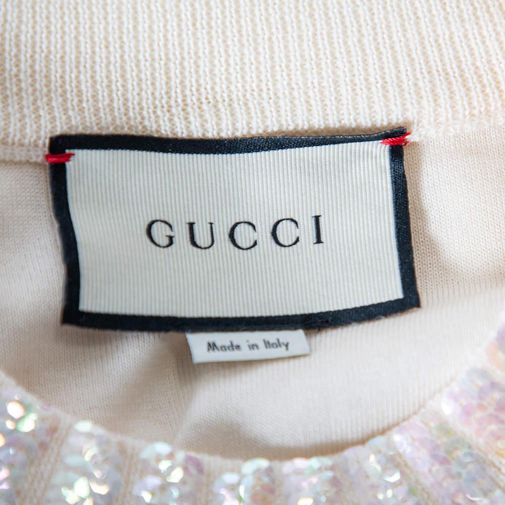 Gucci Creme Wolle Schnee Weiß Pailletten verschönert Rundhalsausschnitt Pullover S im Angebot 1