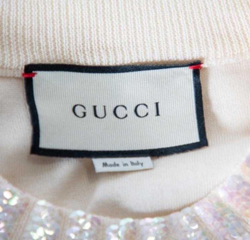 Gucci Cream Wool Snow White Sequin Embellished Crewneck Sweater S For Sale 2