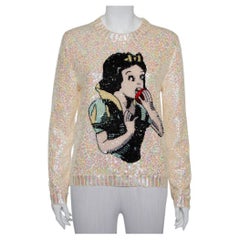 Used Gucci Cream Wool Snow White Sequin Embellished Crewneck Sweater S