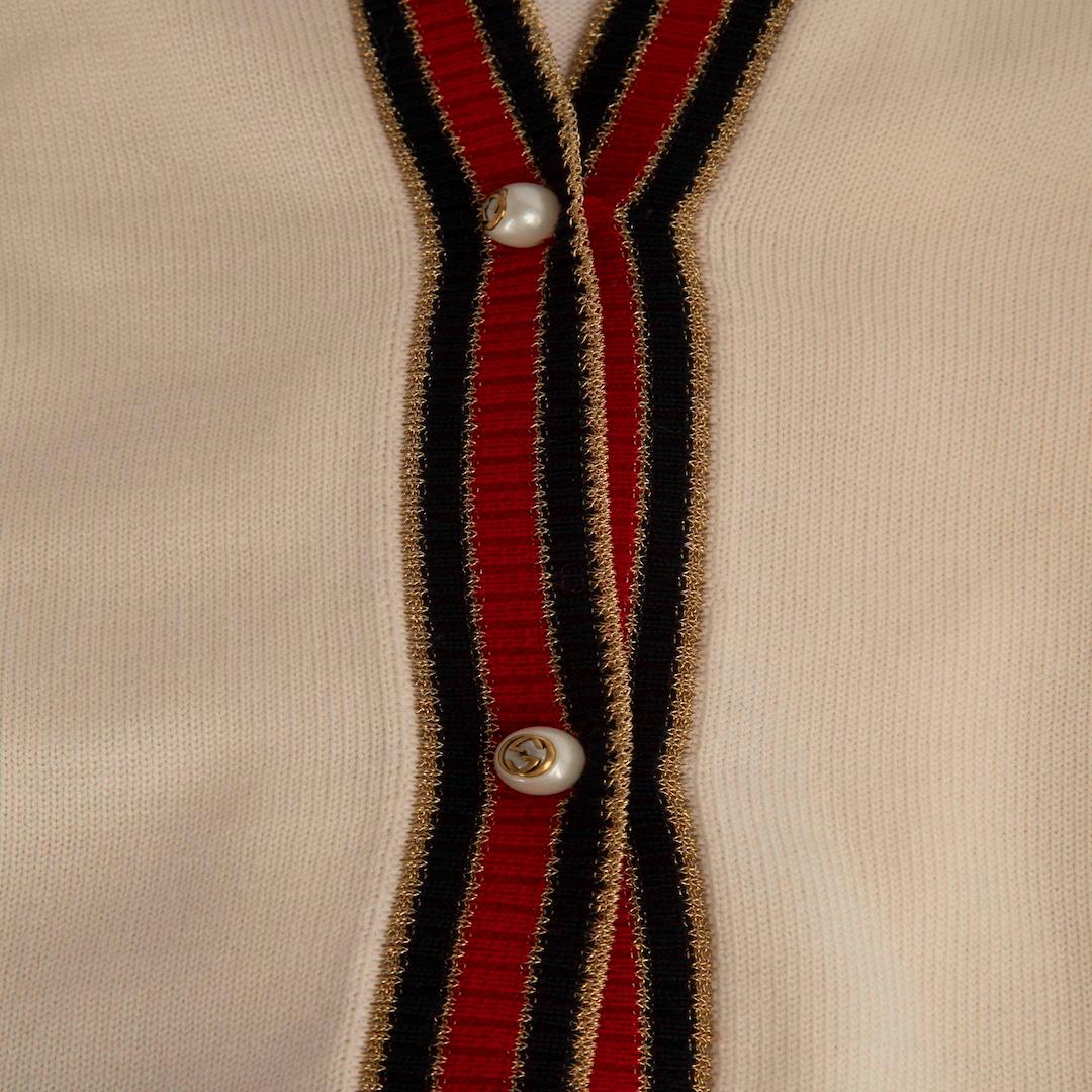 Beige Gucci Cream Wool Striped Knit Cardigan Size S For Sale