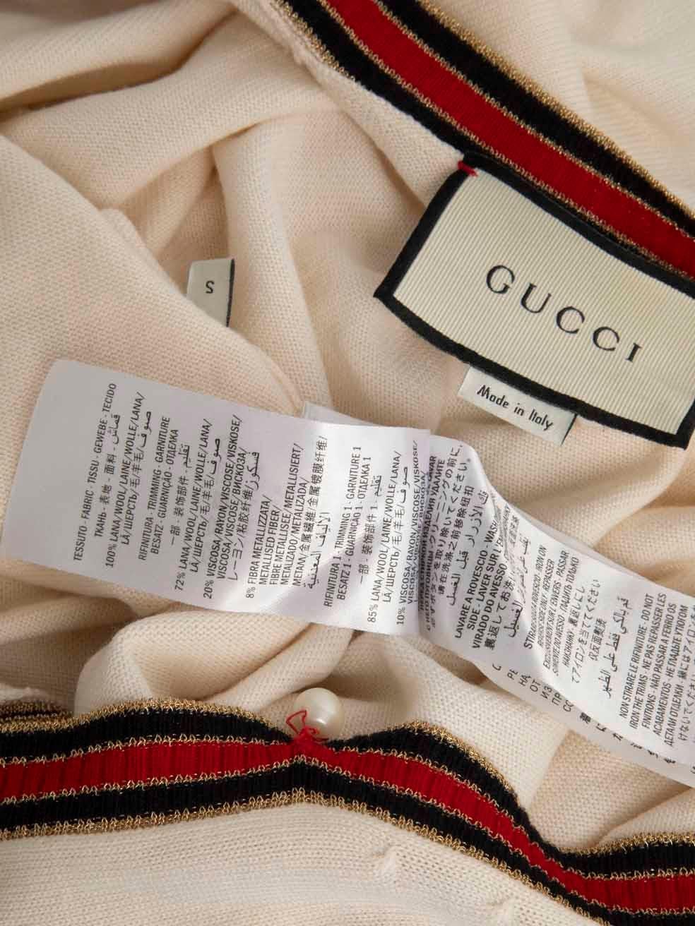 Gucci Cream Wool Striped Knit Cardigan Size S For Sale 2