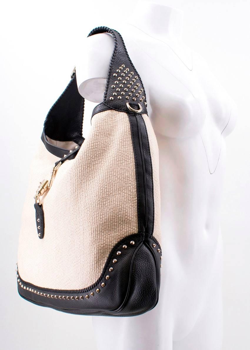 Gucci Cream Woven Studded Shoulder Bag  For Sale 2