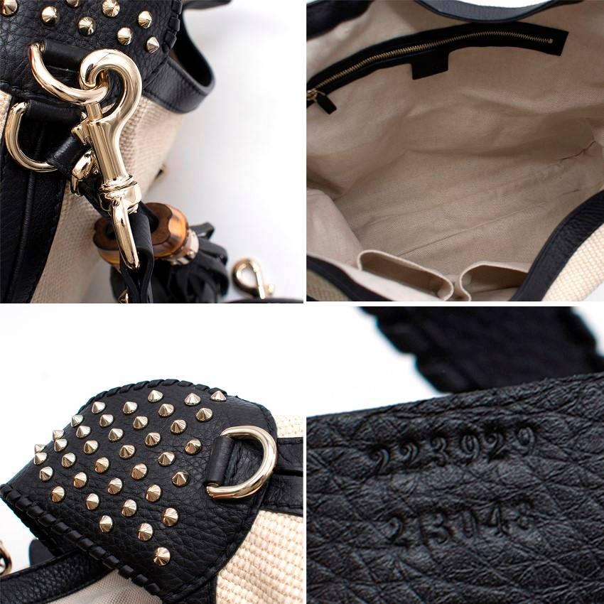 Gucci Cream Woven Studded Shoulder Bag  For Sale 4