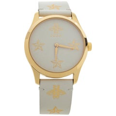 Gucci Cream Yellow Gold Tone  Leather G-Timeless Women's Wristwatch 38 mm
