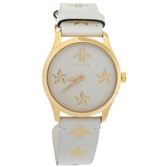 Gucci Cream Yellow Gold Tone Stainless Steel Leather Women' Wristwatch 38 mm