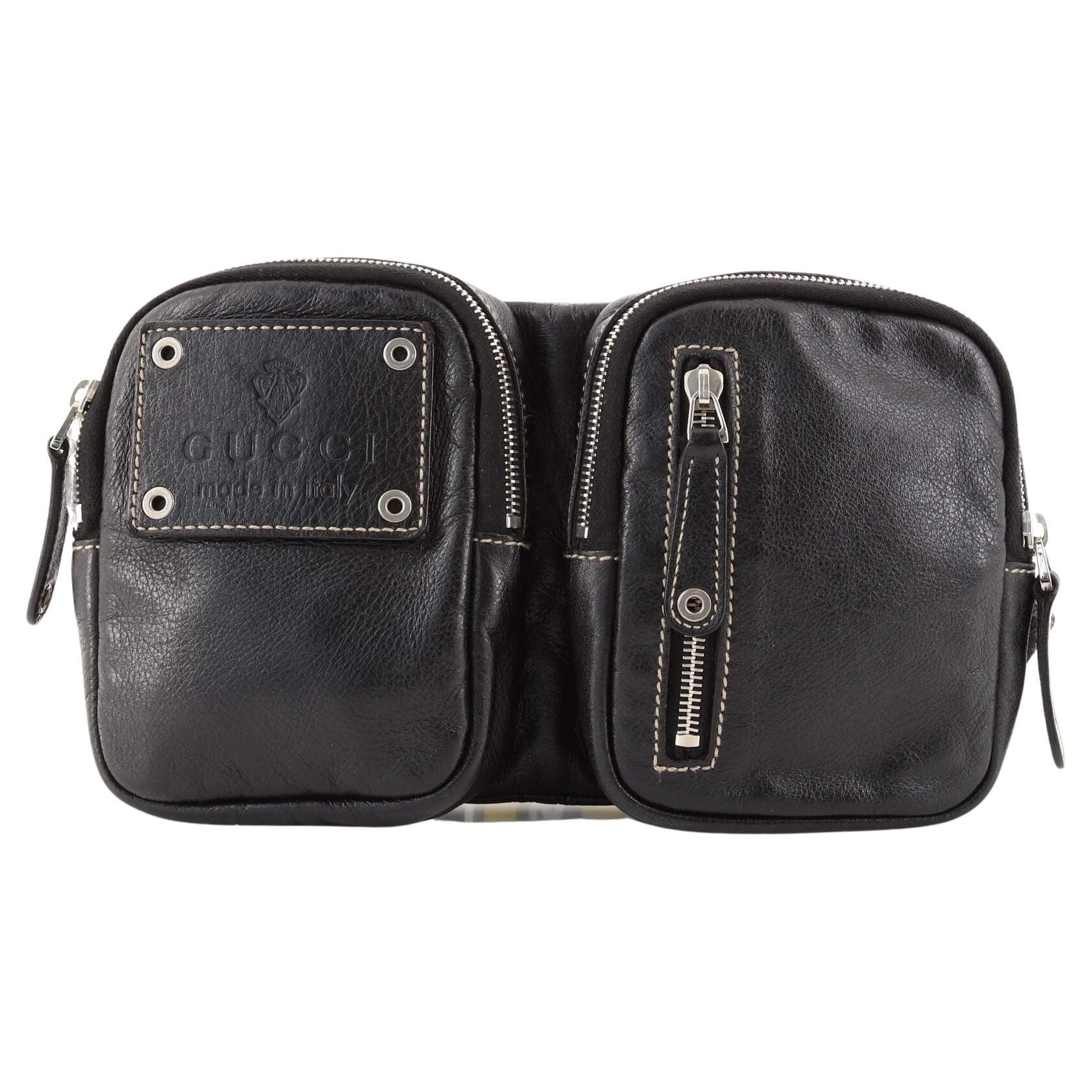 Gucci Crest Double Belt Bag Leather