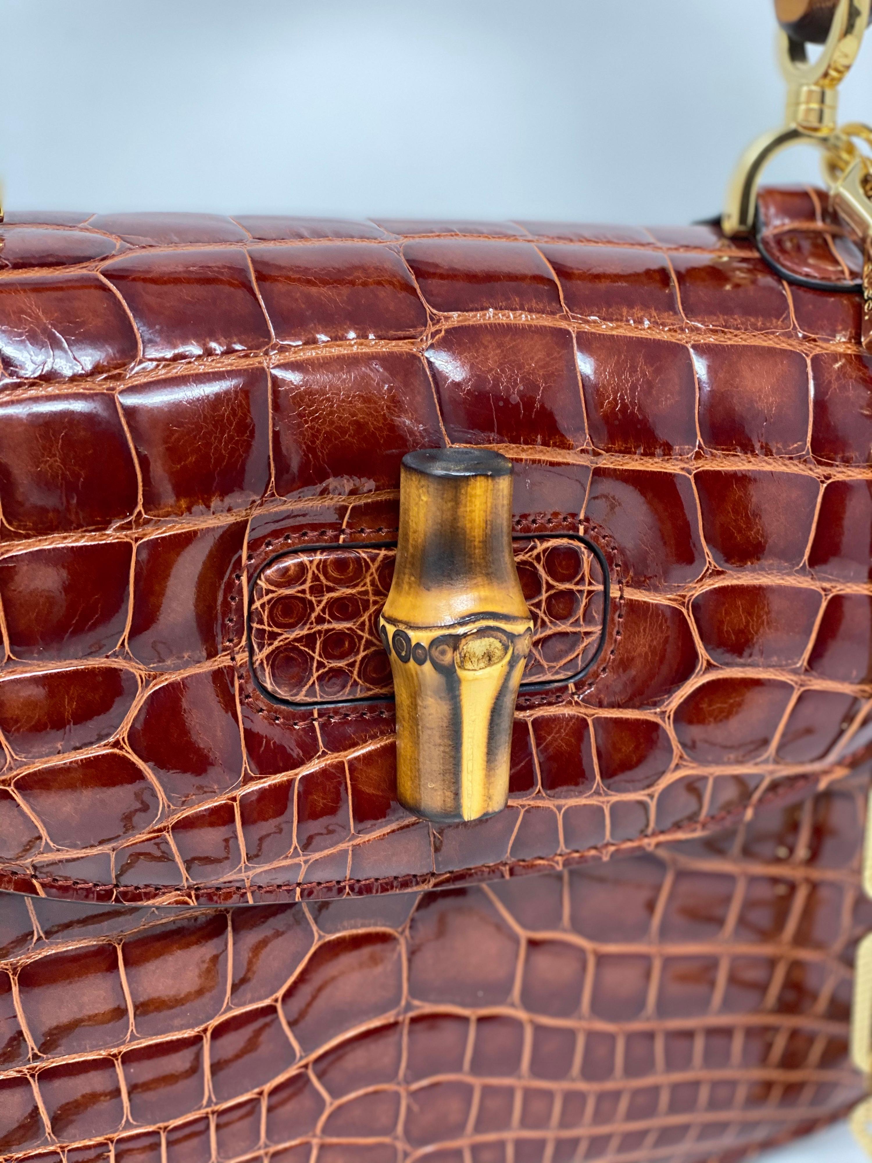 gucci crocodile tote bag with bamboo handle