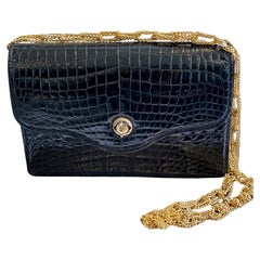 Used Gucci Crocodile Chain And Turn Lock Clutch  1960s