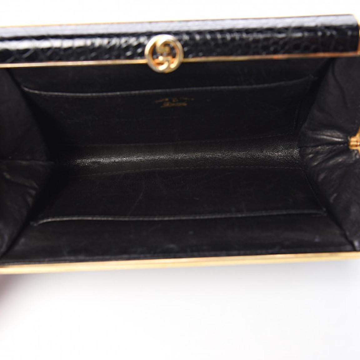 Gucci Crocodile Exotic Skin Leather Gold Logo Evening Envelope Clutch Bag in Box 1