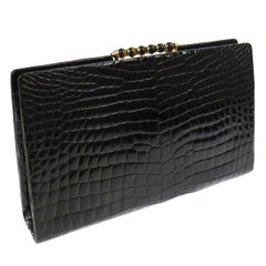 Gucci Crocodile Exotic Skin Leather Gold Tiger Eye Evening Envelope Clutch Bag