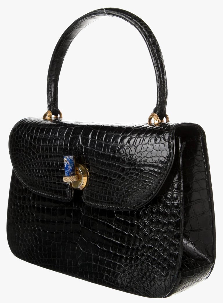 Fendi Black Crocodile Handbag 1970s Vintage For Sale at 1stDibs