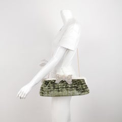 Gucci Crocodile-Pattern Green Velvet Jacquard Handbag Crystal Ribbon Chain Strap