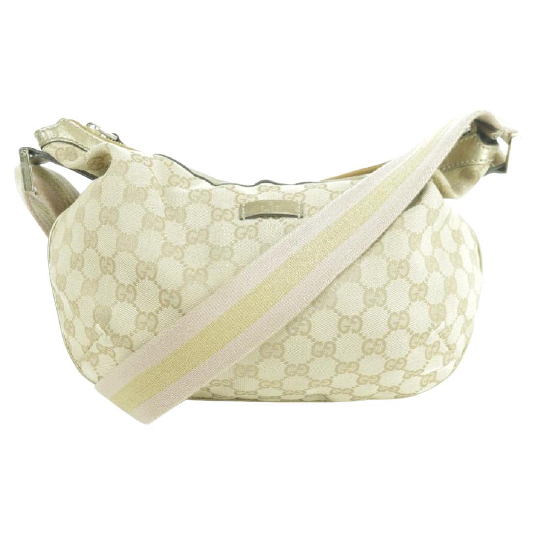 Gucci Croissant 233041 Pink Gold Web Half Moon Beige Gg Canvas Cross Body Bag