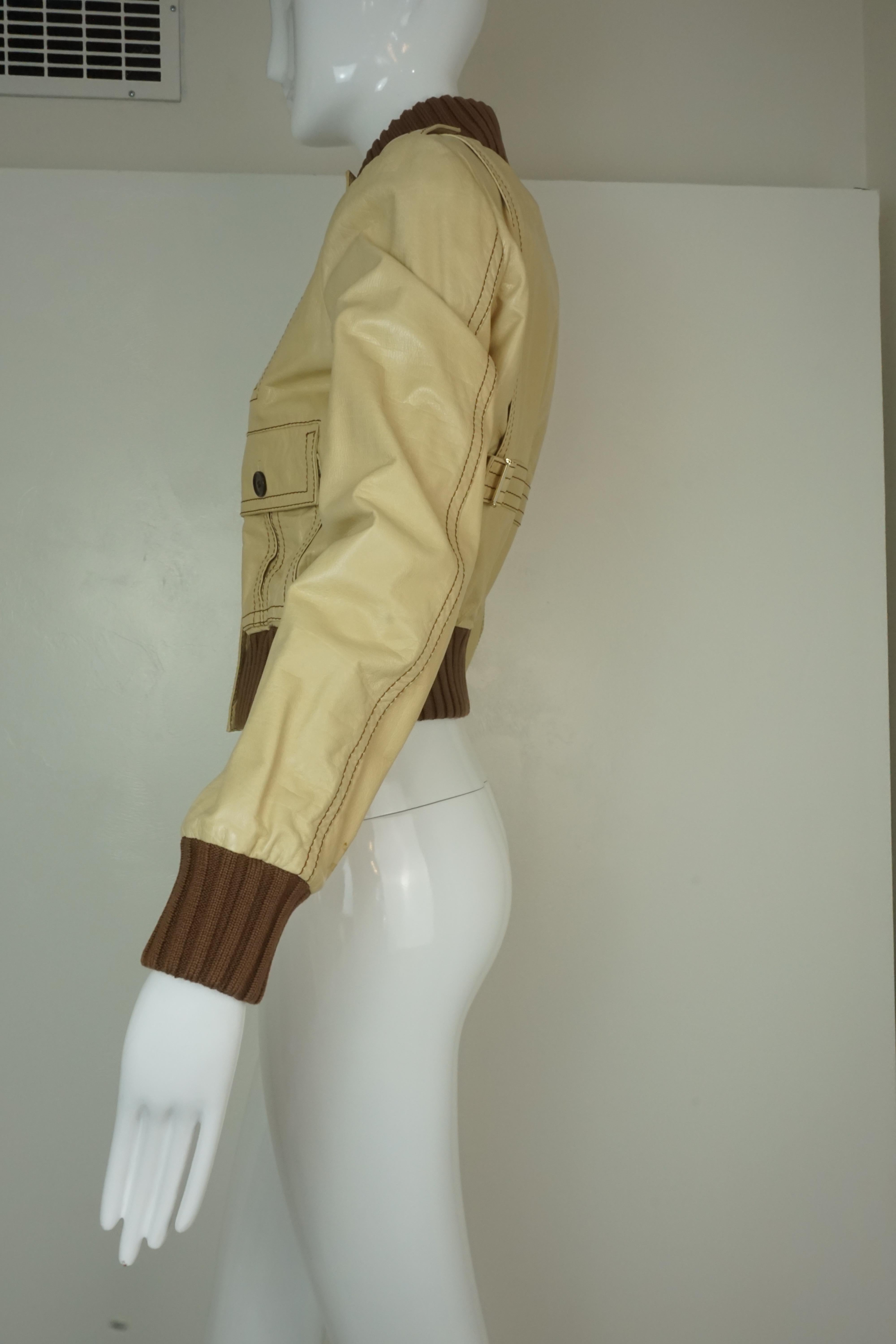 Gucci Cropped Leather Bomber Jacket w/ Knit Cuffs & Collar  For Sale 1
